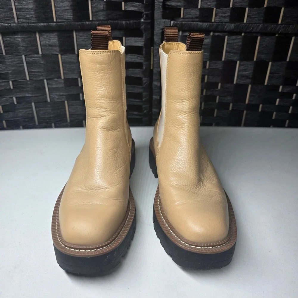 Sam Edelman Laguna Chelsea Boots Sesame Leather Lug Sole Platform Size 6M